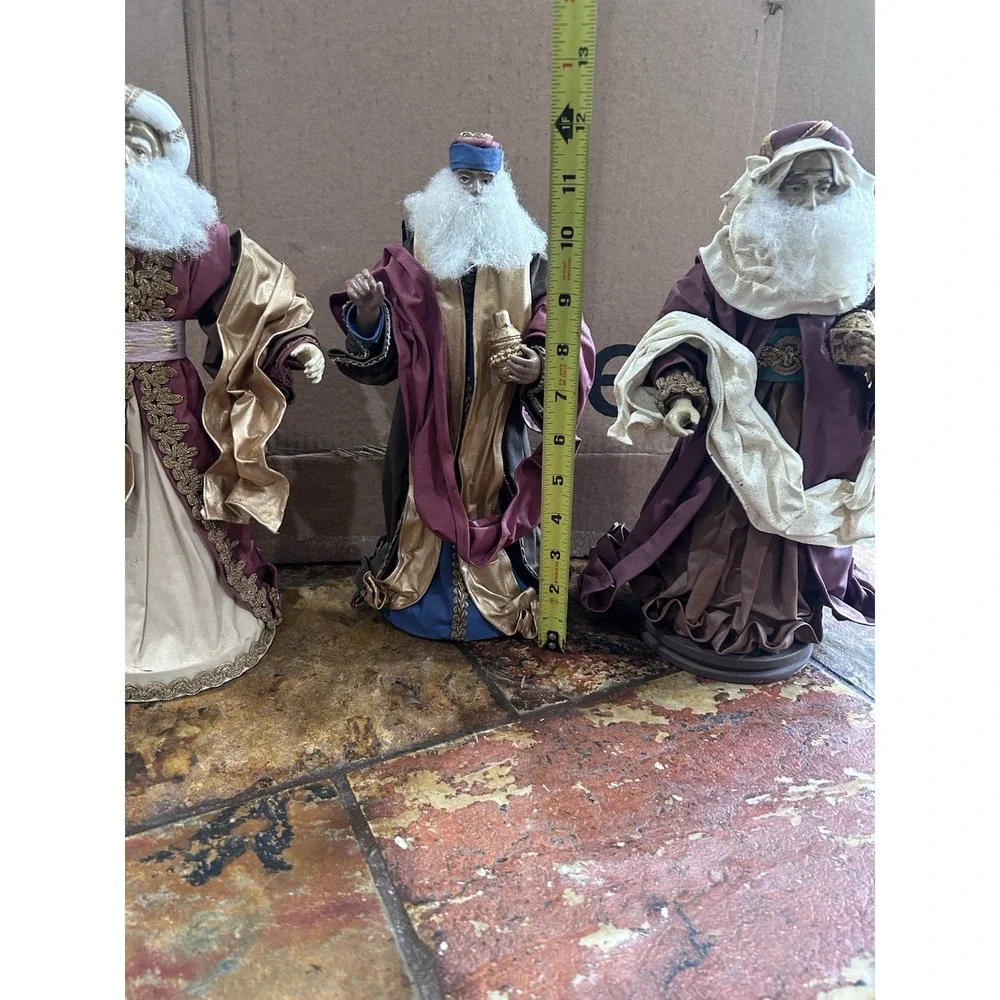 Vintage Philippine Stiff Fabric Mache 3 Wise Men Nativity Christmas